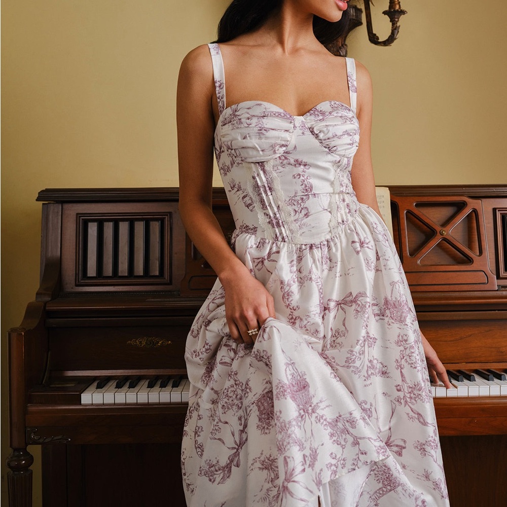 Commense White Maxi Dress with Lavender Floral Motif - Picture 3 of 10